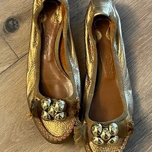 Chloe Metallic Gold Moccasin Ballet Flats